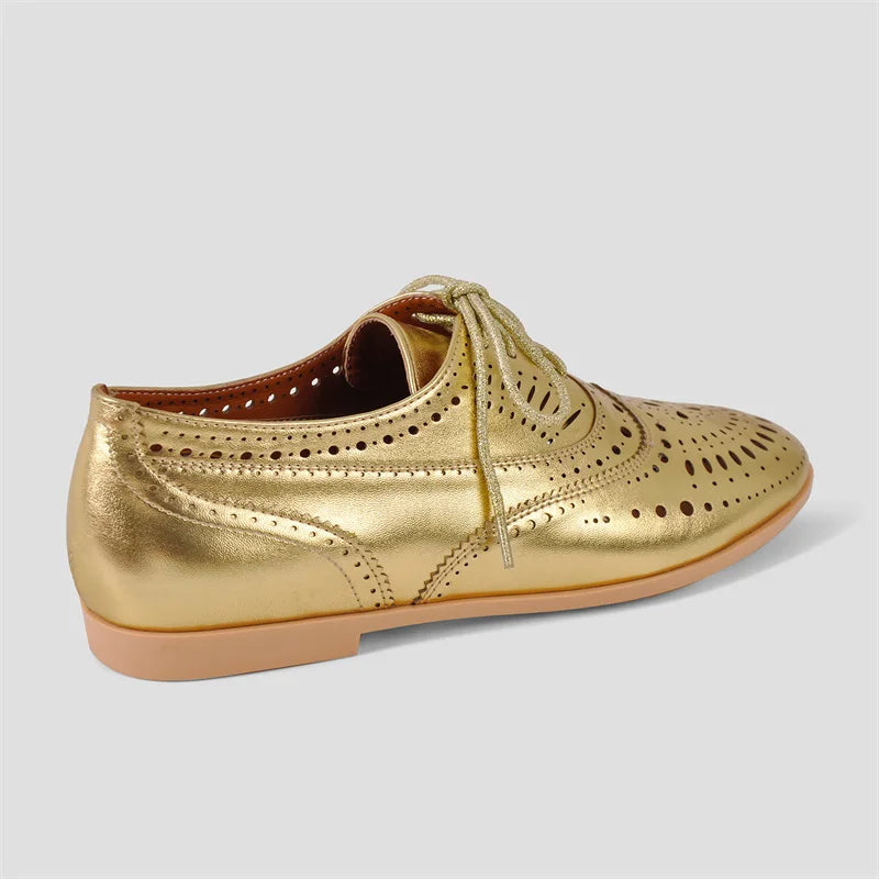 Women Round Toe Hollow Lace-up Loafers Flats Shoes Daily Elegant Flats