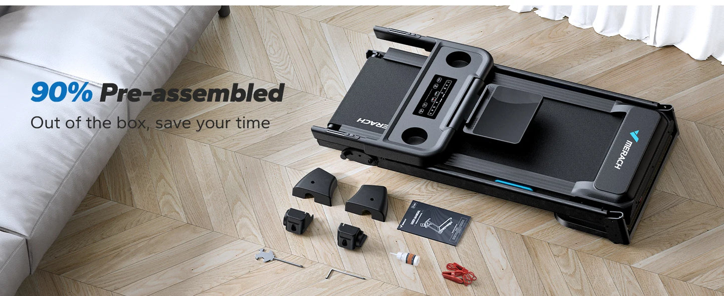 Foldable Treadmill T12 Incline 0.8-12km/H Walking Pad Save Space LED Display APP Heart Rate Monitoring 16.5" Wider Belt