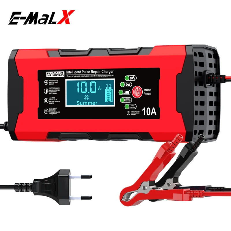 24V 5A 12V 10A Battery Charger Smart Fast Charging for Car Batteries 7-Stage Charge Pulse Repair for AGM GEL WET Lead Acid