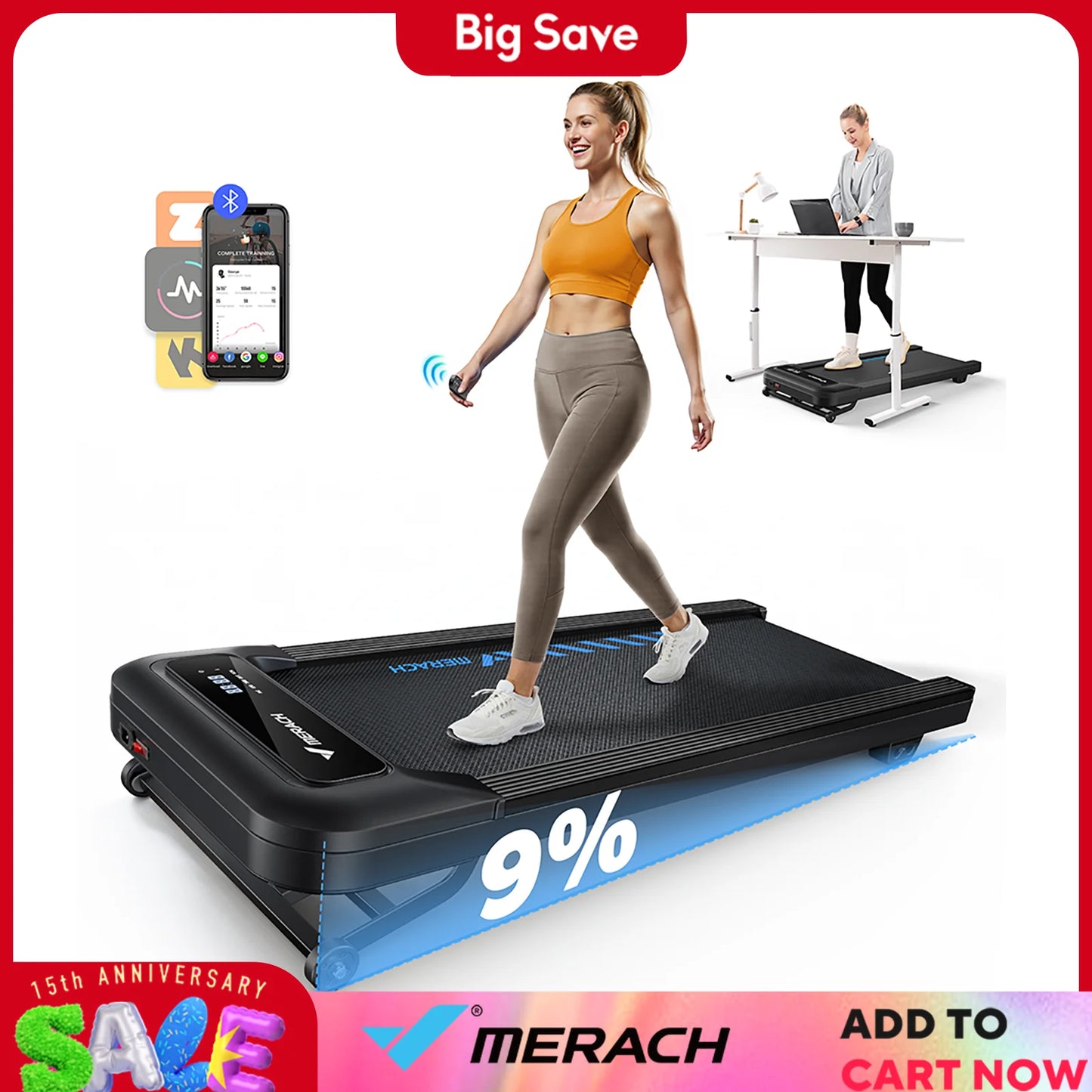 Walking Pad T14 Quiet Under Desk Treadmills Home Gym Portable Walking Treadmill with Magnetic Remote Control LED Display