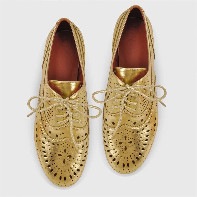 Women Round Toe Hollow Lace-up Loafers Flats Shoes Daily Elegant Flats