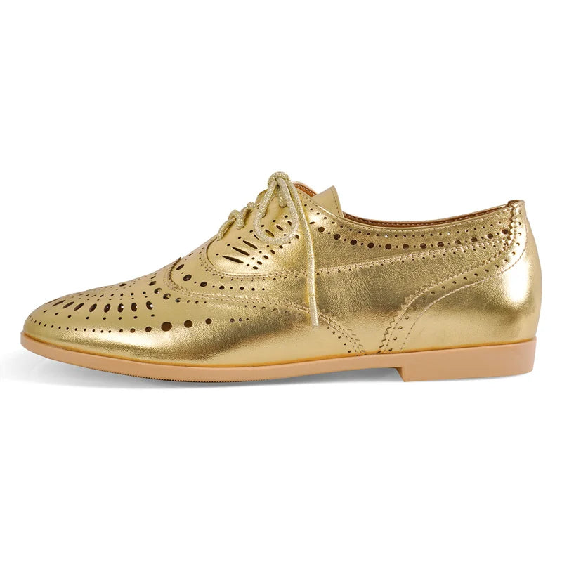 Women Round Toe Hollow Lace-up Loafers Flats Shoes Daily Elegant Flats