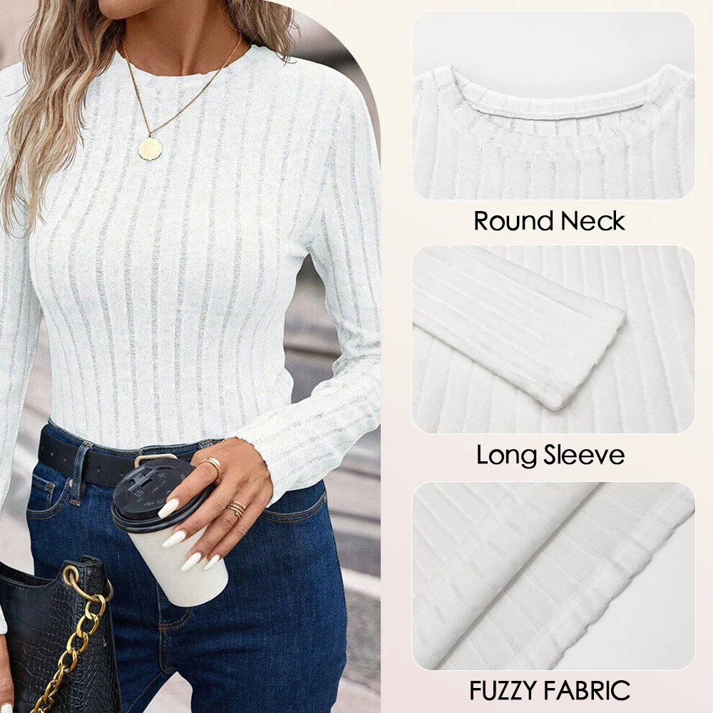Women's Knitted Long Sleeve T-Shirts Crew Neck Solid Casual Autumn Basic Daily Tops Women's Blouses Deals