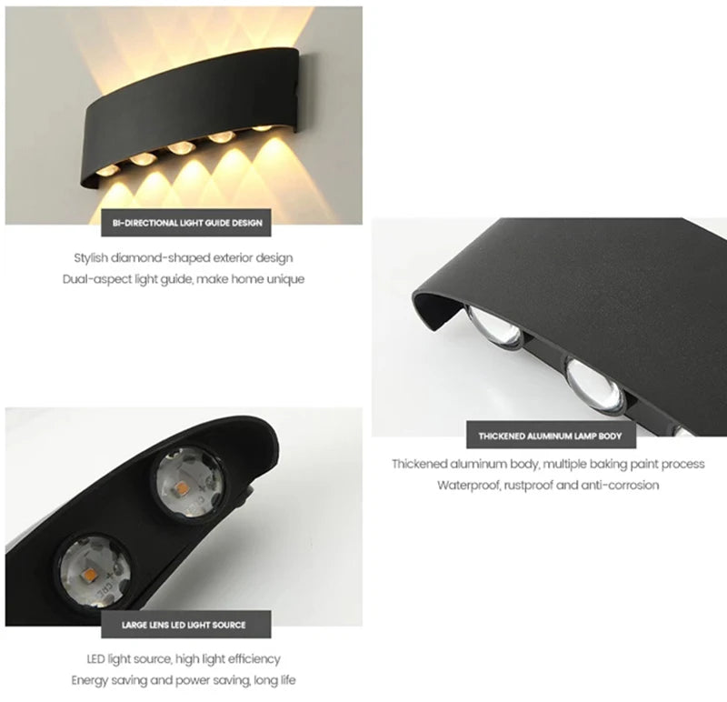 Aluminium LED wandlamp waterdicht IP65 buitenverlichting voor in de tuin 8W 12W binnenwandlamp voor slaapkamer woonkamer trapverlichting