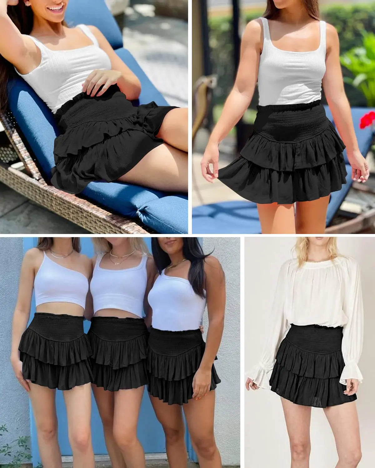 Dames minirok met hoge taille, peplum, gelaagd, casual, alle seizoenen, basic, effen, preppy, uitlopende A-lijn rokken