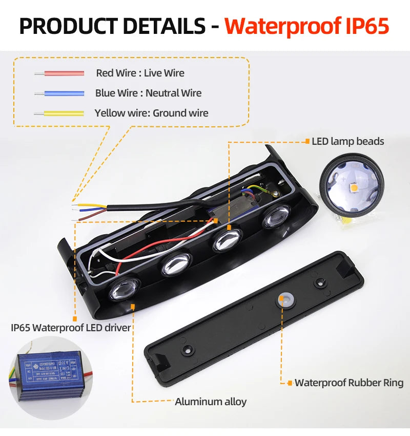 Aluminium binnenwandlamp, waterdichte IP65 LED-wandlamp, buitenverlichting voor in de tuin, slaapkamer, woonkamer, loft, decoratie, trapverlichting