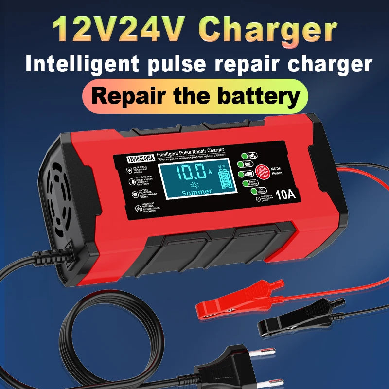 24V 5A 12V 10A Battery Charger Smart Fast Charging for Car Batteries 7-Stage Charge Pulse Repair for AGM GEL WET Lead Acid