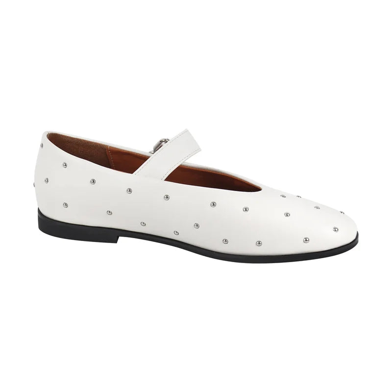Women Round Toe Rivets Mary Jane Flats Buckles Fashion 2024 New Woman Big Size Summer Shoes