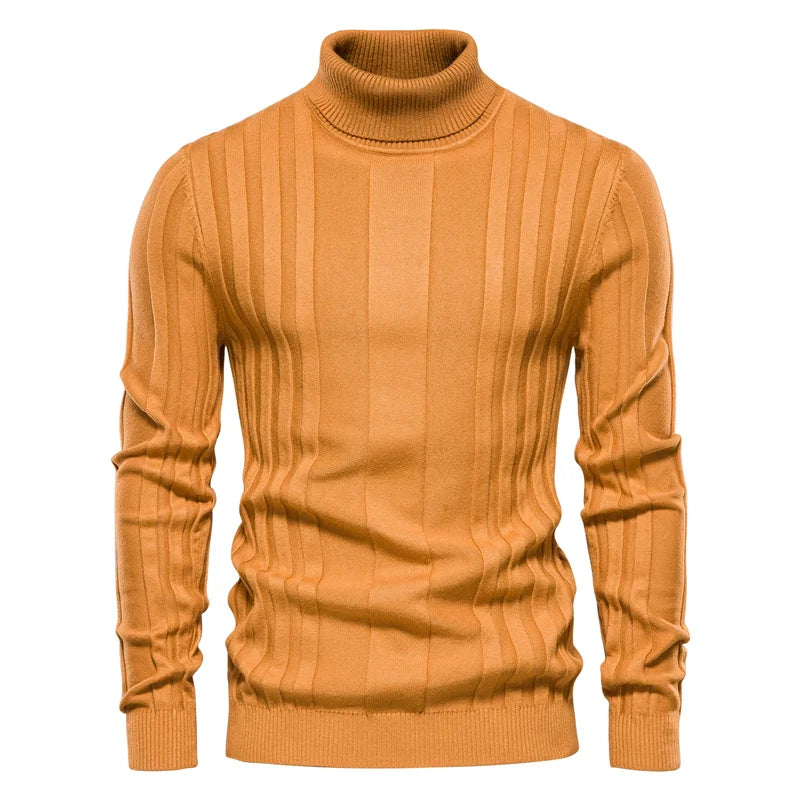 Men's Slim Fit Pullovers Turtleneck Casual Basic Solid Colour Warm Striped Sweater Male Winter Fashion Sweaters