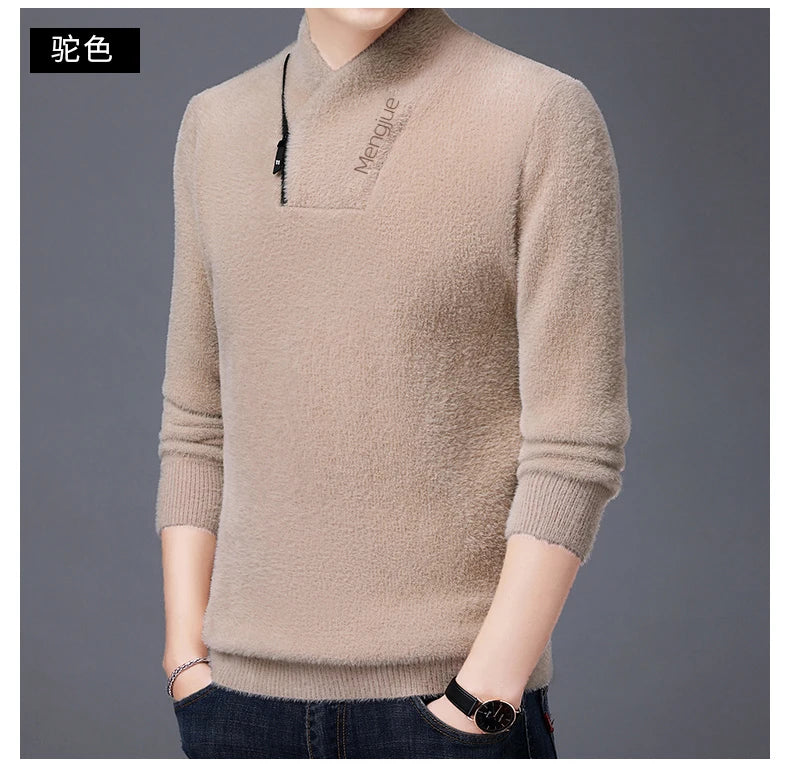 Men's Top Grade Mink Fashion Brand, Designer Pullover Knitted Turtleneck Sweater, and Autumn Casual Male Clothing