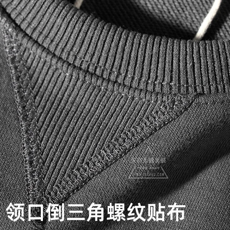 Herfst- en winterhoodies van puur katoenen badstof met borduursel, herenmode, eenvoudige, gewassen ronde hals, casual sweatshirts