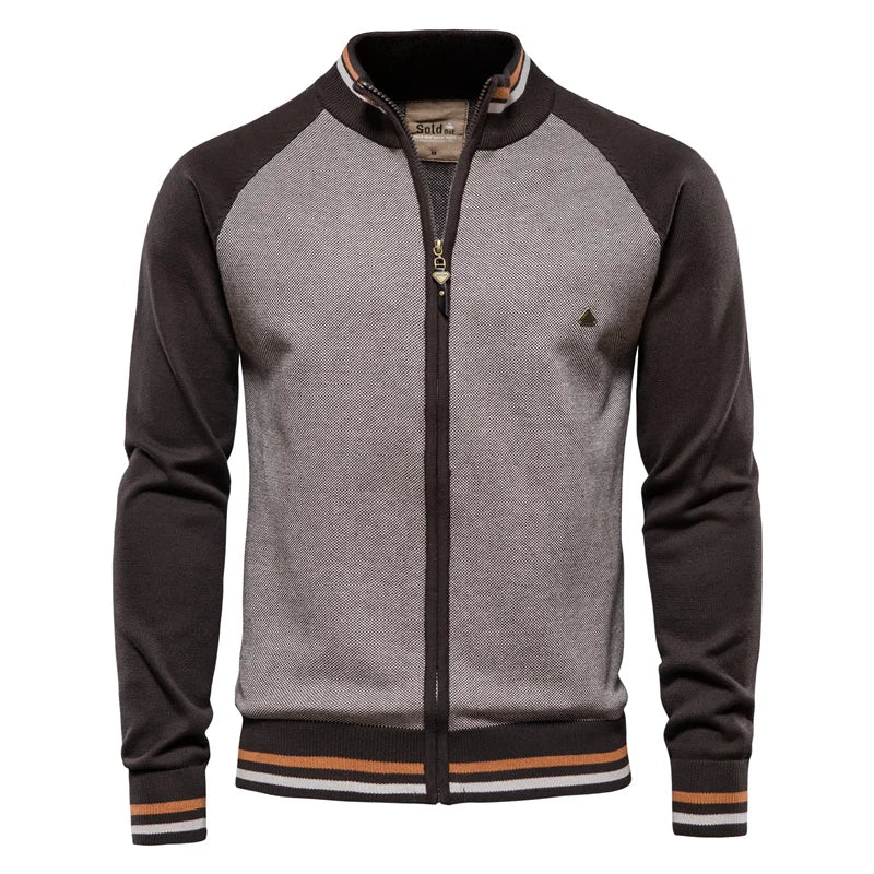 Men's Argyle Solid Colour Cardigan Casual Quality Zipper Cotton Winter Sweaters Basic Cardigans for Men