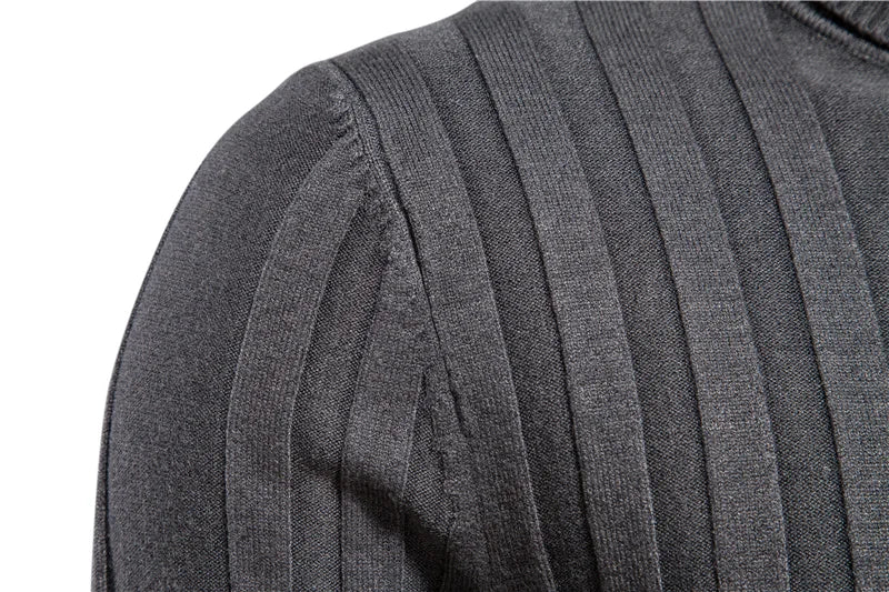 Men's Slim Fit Pullovers Turtleneck Casual Basic Solid Colour Warm Striped Sweater Male Winter Fashion Sweaters