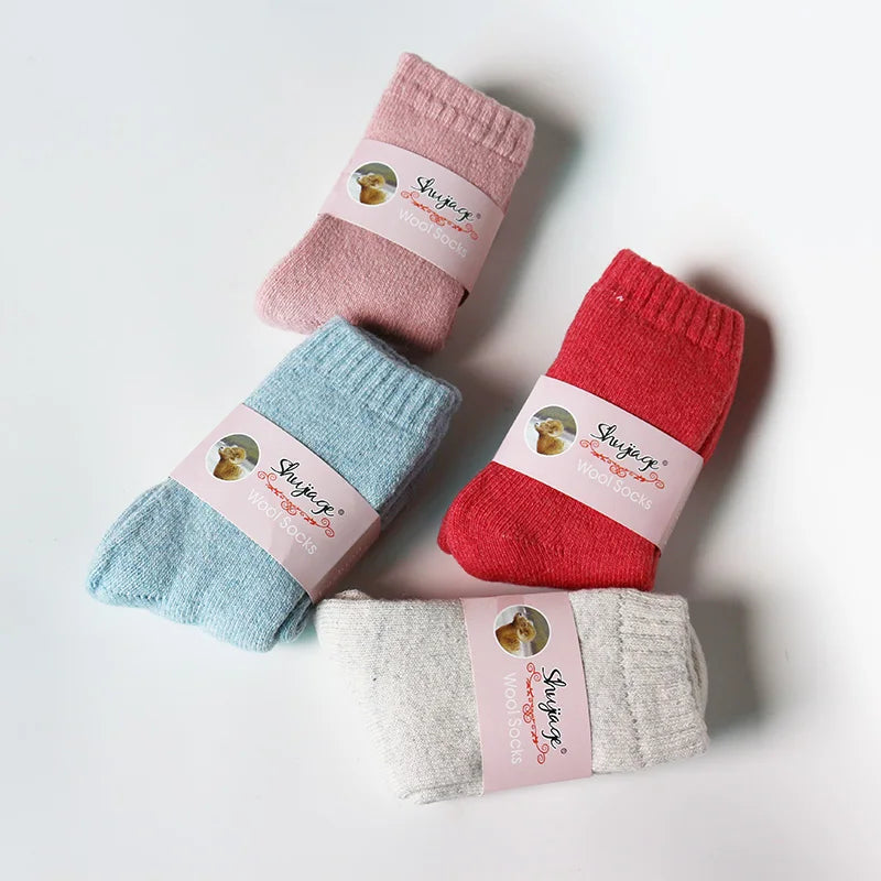 2 paar dikke, warme, casual wollen sokken voor meisjes in de winter, in pure kleur, van kasjmier.