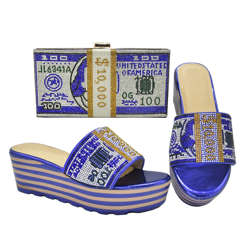 African Women's Wedding Slip-On High Heels Shoes Decorated with Rhinestone for Ladies Bride Pumps