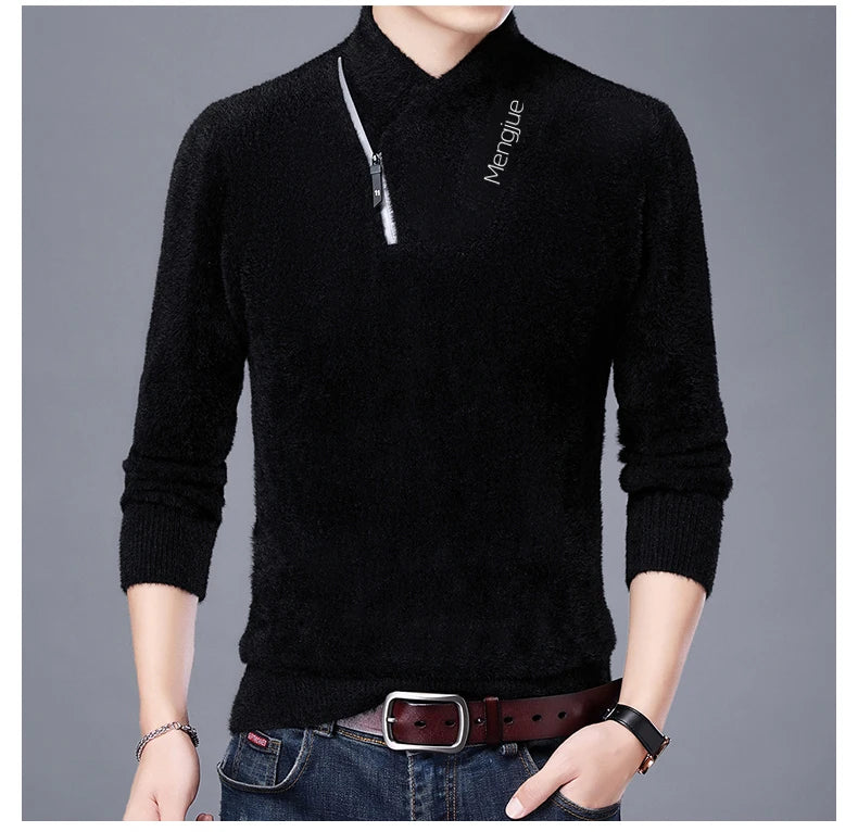 Men's Top Grade Mink Fashion Brand, Designer Pullover Knitted Turtleneck Sweater, and Autumn Casual Male Clothing