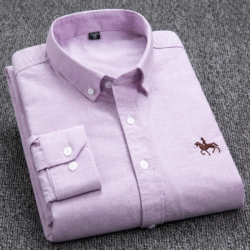 Oxford Fabric Shirts Men High Quality Long Sleeve Solid Smart Shirt Designer Regular Fit Brand Navy Korean Korean Mens Clothing