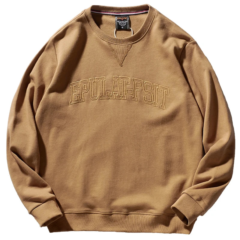 Herfst- en winterhoodies van puur katoenen badstof met borduursel, herenmode, eenvoudige, gewassen ronde hals, casual sweatshirts