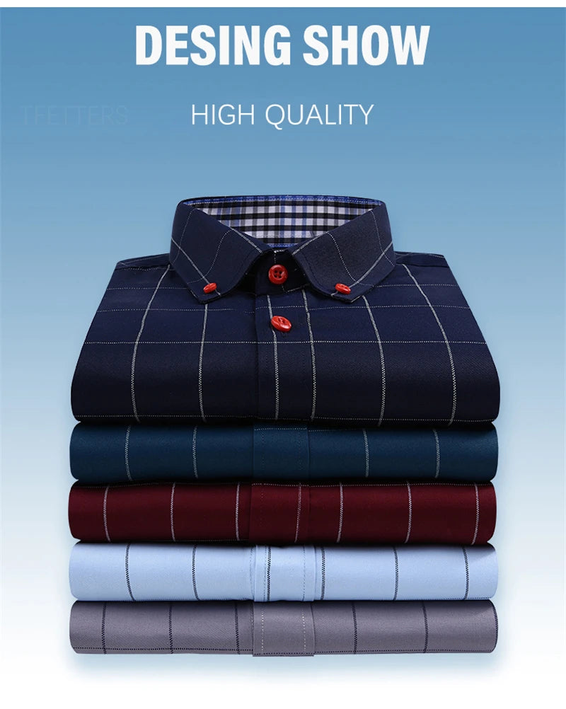 Summer Men Shirts Short Sleeve Plaid Shirt Slim Casual Button Up Dress Shirts Men Big Size M-5XL Anti-wrinkle Soft