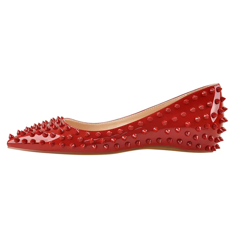 Woman Pointed Toe Rivet Slip On Black Studded Ballet Flat Fashion Elegent Shoes