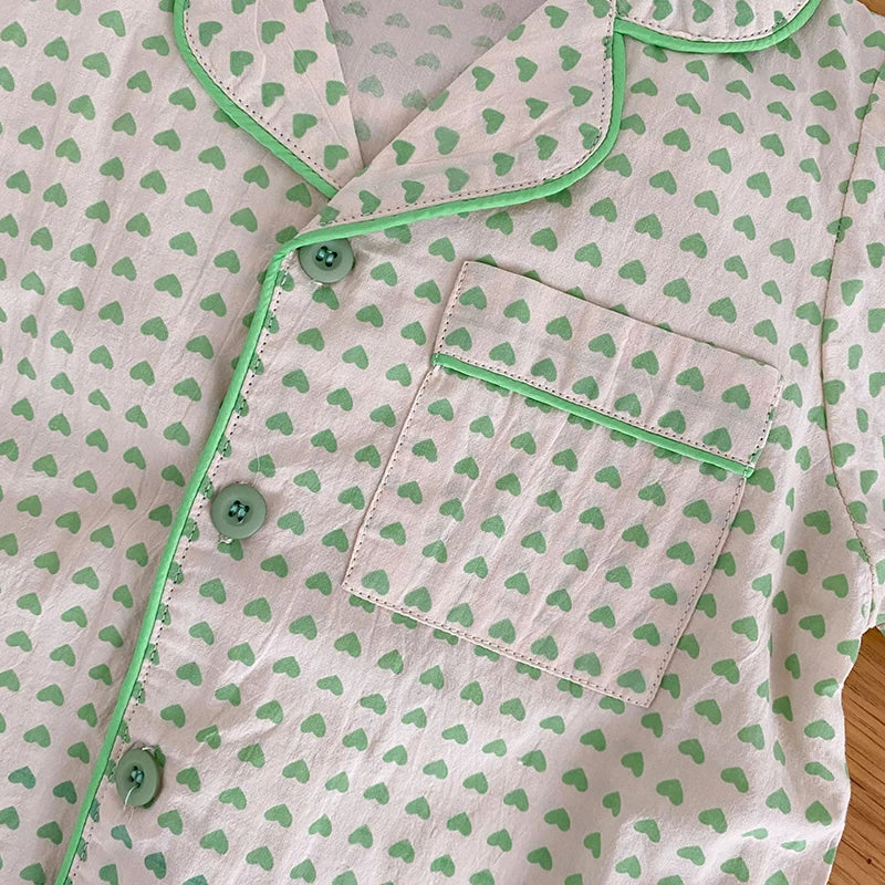 Summer Kids Pajamas Korean Print Suit for Boys and Girls Casual Cotton Sleepwear For Children 2-6T Unisex
