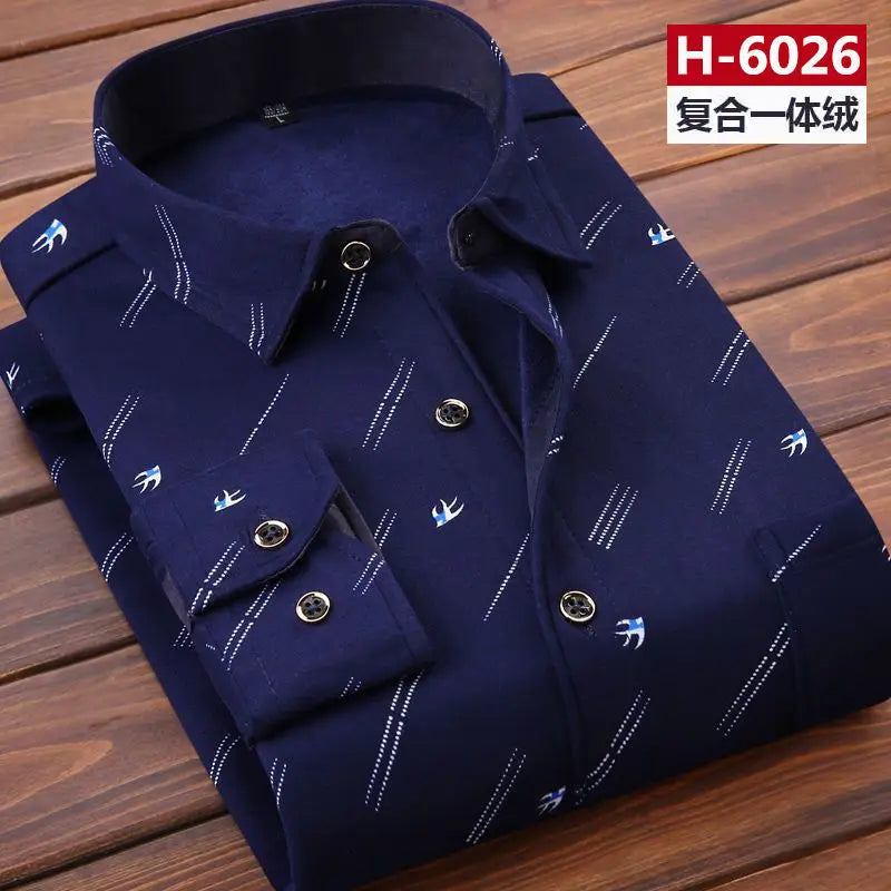Herbst Winter Männer Fleece Warme thermo Hemd Männlichen Mode Druck Langarm große größe thermo hemd Dicke warme Plaid hemd L-6XL