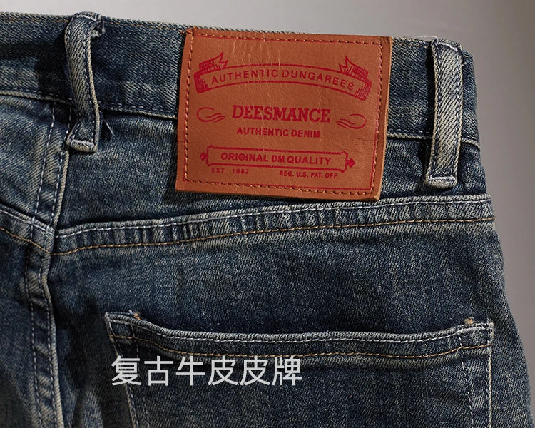 353# Autumn and Winter New Japanese Retro Heavyweight Tooling Jeans Men's Fashion Washed Old Straight Loose Elastic Casual Pants