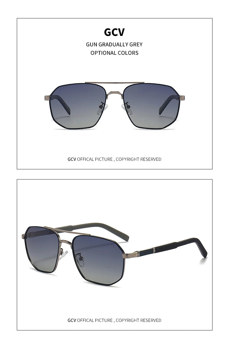 Classic Pilot Square Polarized Sunglasses for Men Metal Frame UV Blocking Luxury Male Sun Glasses Eyewear with Anti-Reflective Lenses