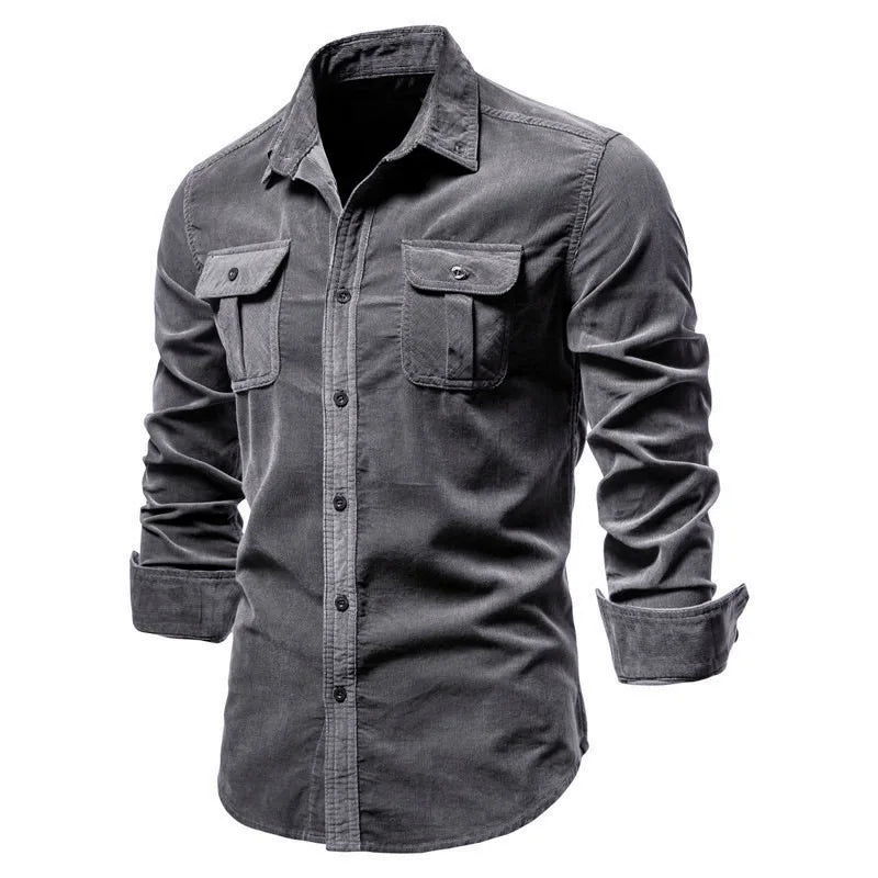 Corduroy 100% Cotton Shirts Men Business Casual Lapel Solid Colour Slim Fit Men's Shirt New Autumn Fashion Shirt for Men
