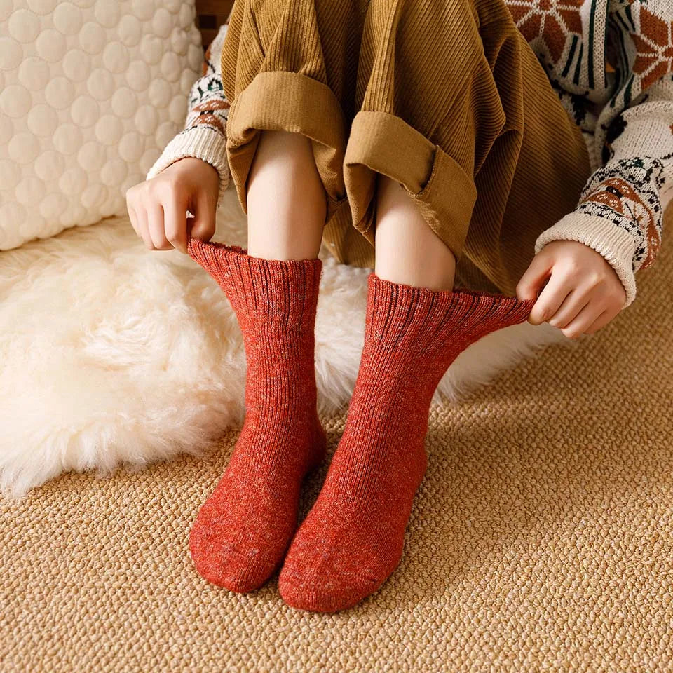 5 paar dikke, warme wintersokken van merinowol voor dames, Harajuku, retro, koudebestendig, modieus, casual, effen, kasjmier, damessokken
