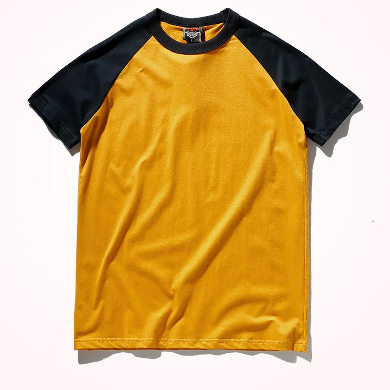 2023 Zomer Nieuw Raglanmouwen Tweekleurig Gestikt T-shirt Herenmode Korte mouwen Ronde hals 100% Katoen Casual Bottoming Top
