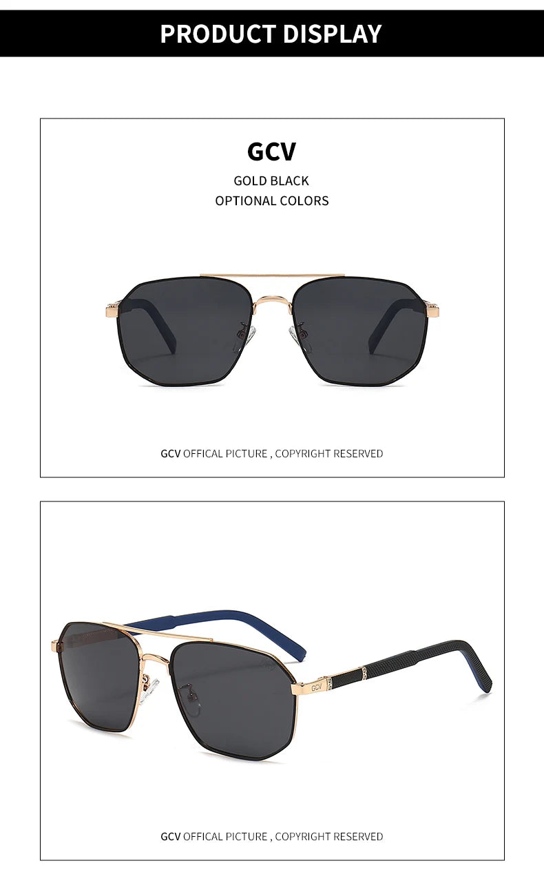 Classic Pilot Square Polarized Sunglasses for Men Metal Frame UV Blocking Luxury Male Sun Glasses Eyewear with Anti-Reflective Lenses