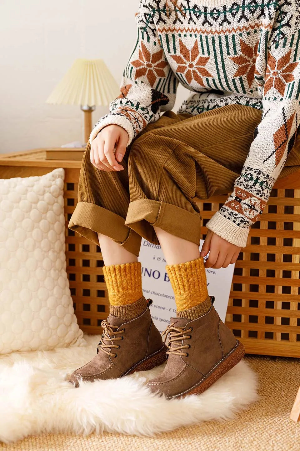 5 paar dikke, warme wintersokken van merinowol voor dames, Harajuku, retro, koudebestendig, modieus, casual, effen, kasjmier, damessokken