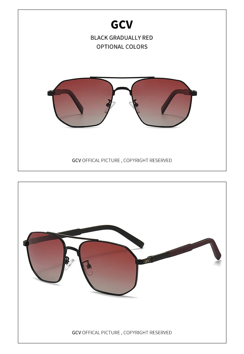 Classic Pilot Square Polarized Sunglasses for Men Metal Frame UV Blocking Luxury Male Sun Glasses Eyewear with Anti-Reflective Lenses