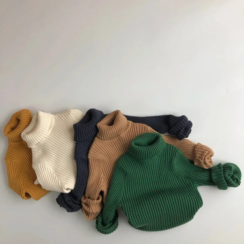 Kids Sweaters Solid Girls Sweater Brief Boys Pullover Turtleneck Knitwear For Children 1-7Y Unisex