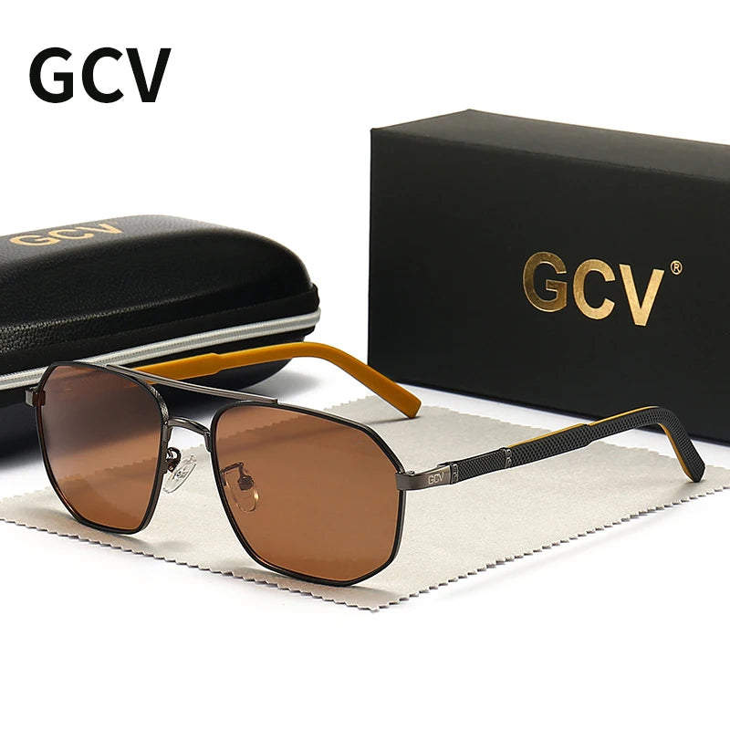 Classic Pilot Square Polarized Sunglasses for Men Metal Frame UV Blocking Luxury Male Sun Glasses Eyewear with Anti-Reflective Lenses