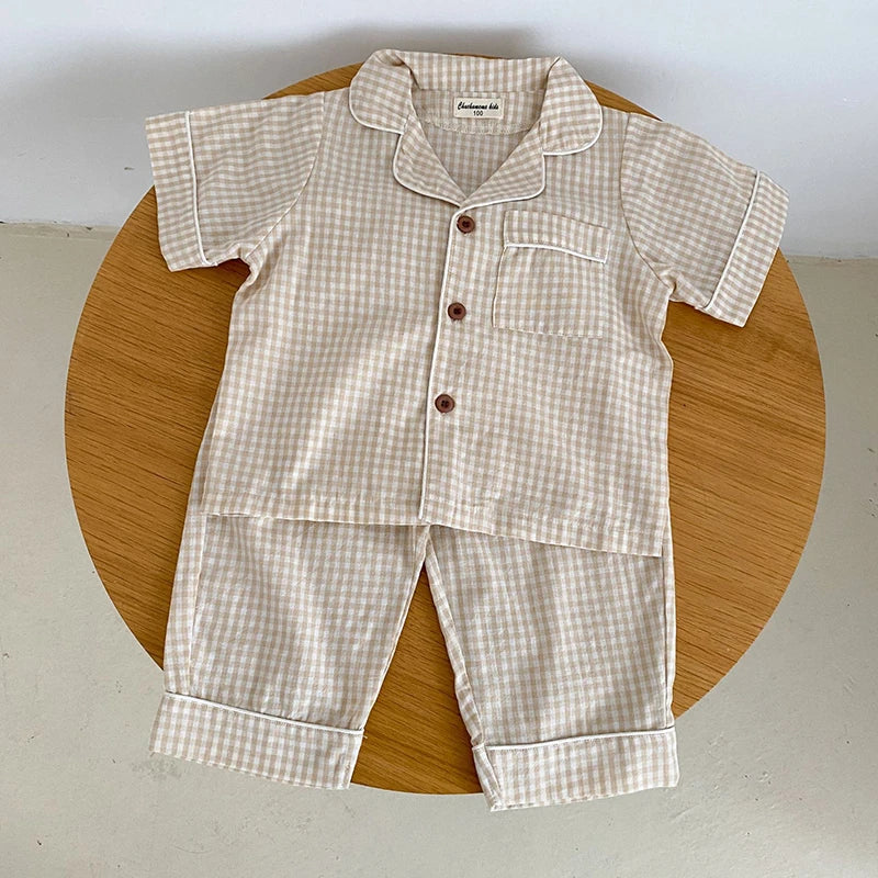 Summer Kids Pajamas Korean Print Suit for Boys and Girls Casual Cotton Sleepwear For Children 2-6T Unisex