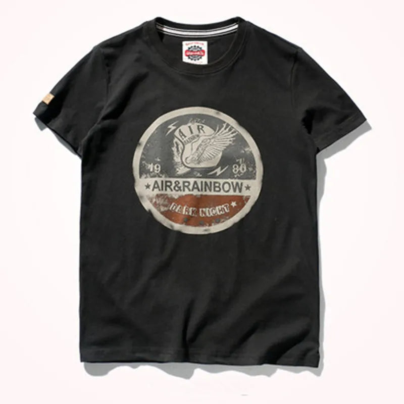 Summer New Short Sleeve O-neck Printed T-shirt Men's Fashion 100% Cotton Washed Old Loose Brushed Fabric Large Size Casual Tops