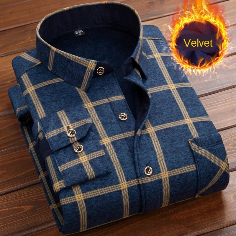 Herbst Winter Männer Fleece Warme thermo Hemd Männlichen Mode Druck Langarm große größe thermo hemd Dicke warme Plaid hemd L-6XL