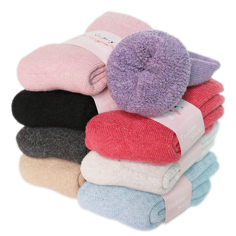 2 paar dikke, warme, casual wollen sokken voor meisjes in de winter, in pure kleur, van kasjmier.