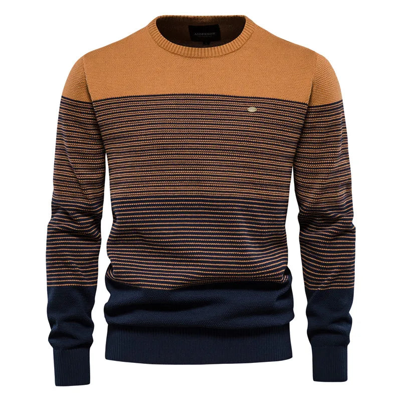 Men's Cotton Sweater Fashion Casual O-Neck Spliced Pullovers Knitted Sweater Male Warm Sweaters