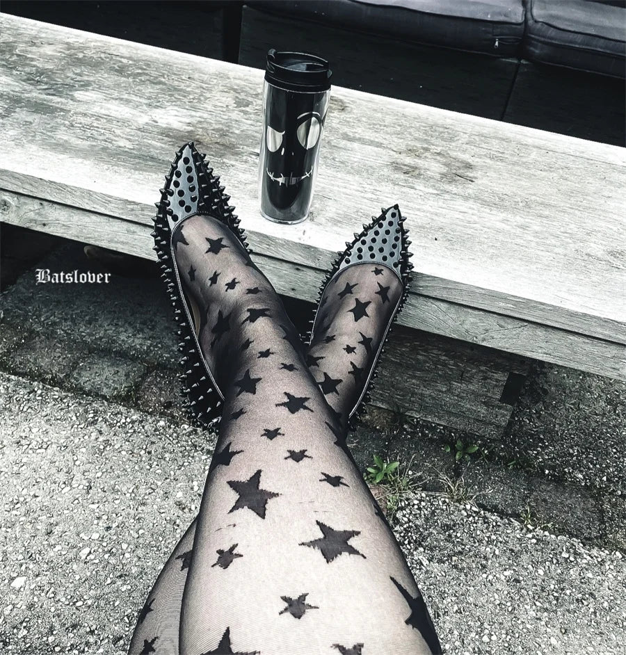 Woman Pointed Toe Rivet Slip On Black Studded Ballet Flat Fashion Elegent Shoes