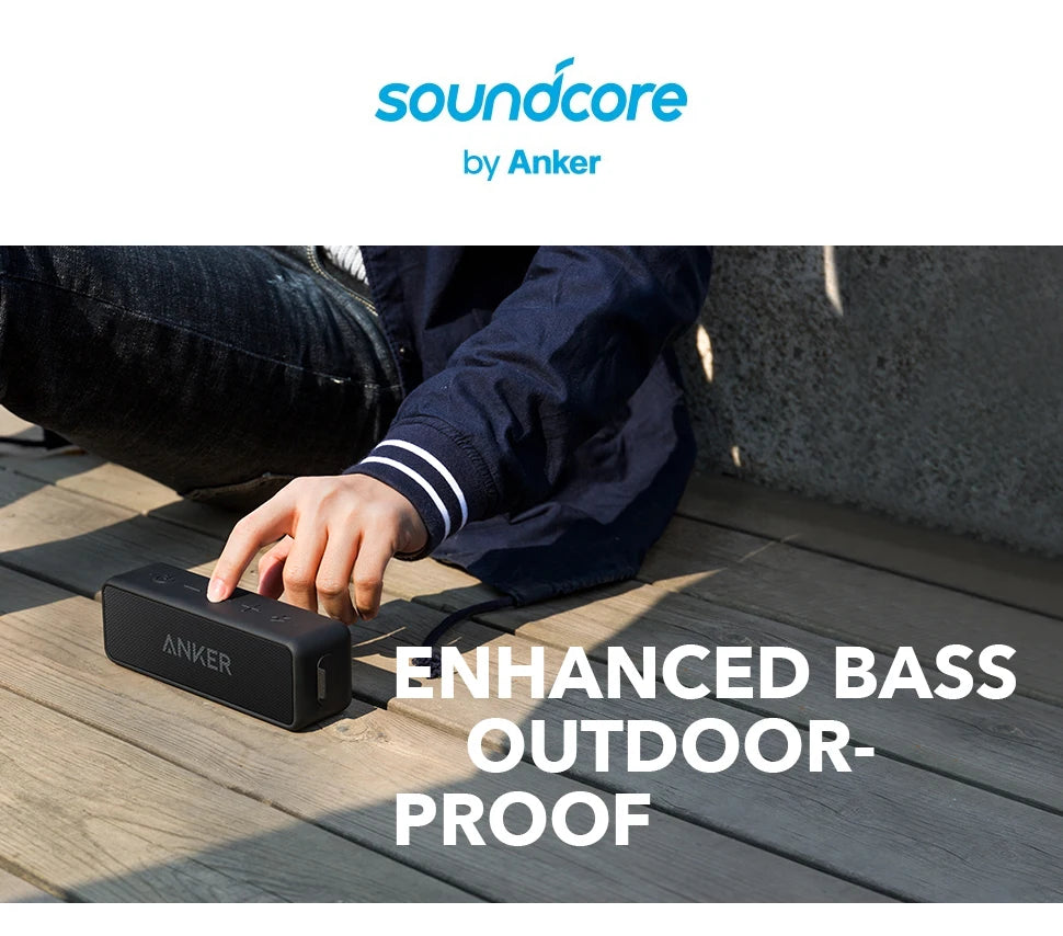 Anker Soundcore 2 draagbare draadloze Bluetooth-luidspreker, betere bas, 24 uur afspeeltijd, 20 meter Bluetooth-bereik, IPX7-waterbestendigheid