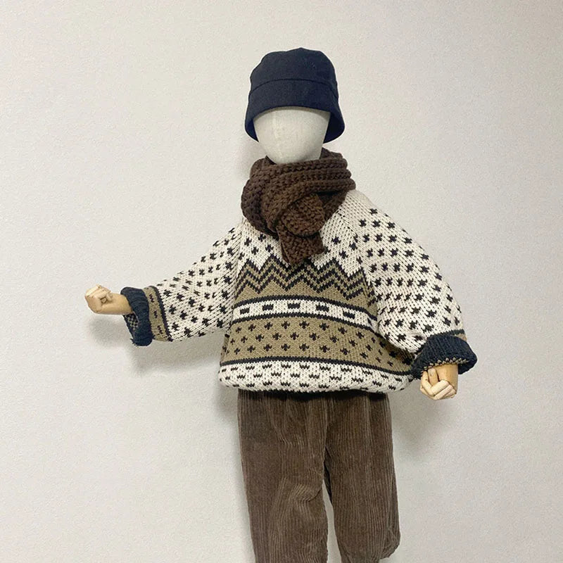 Autumn & Winter Kids New Clothes Pullover Long Sleeve O-Neck Knitting Colour Block Casual Sweater For Children 4-12Y Unisex