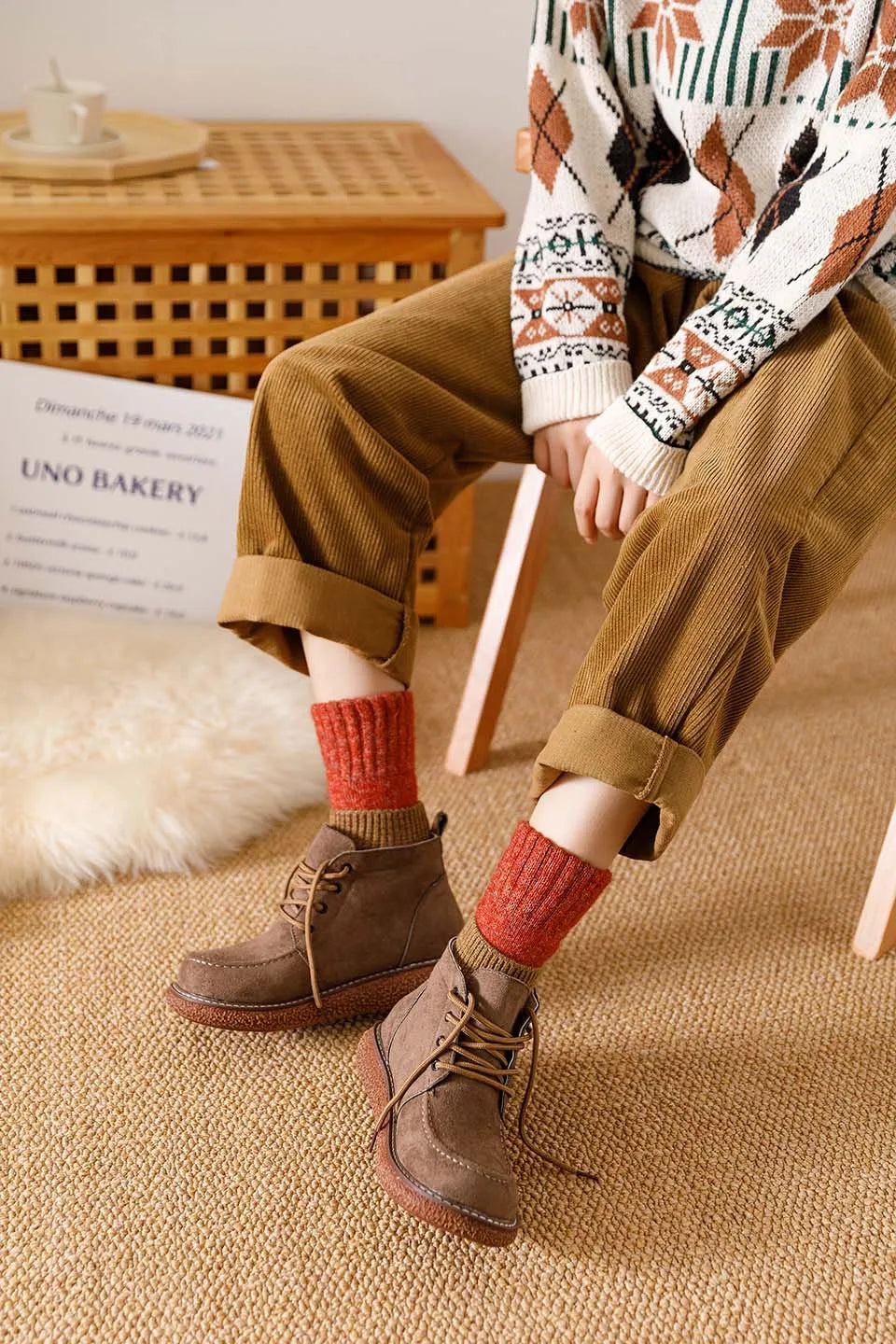 5 paar dikke, warme wintersokken van merinowol voor dames, Harajuku, retro, koudebestendig, modieus, casual, effen, kasjmier, damessokken