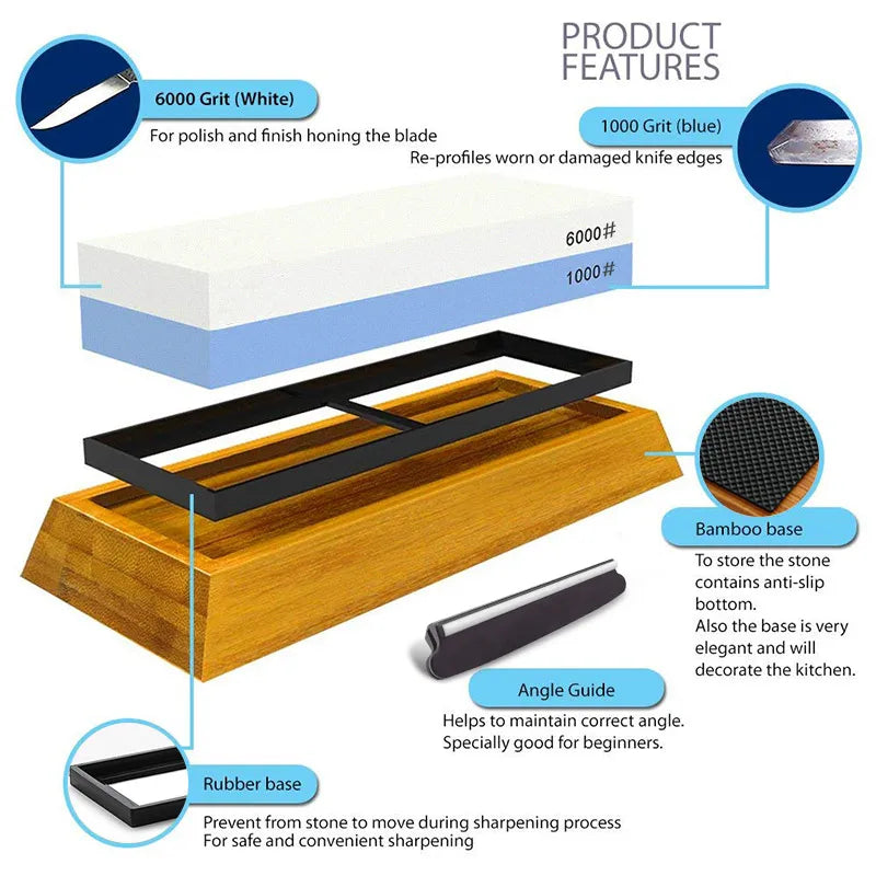 Knife Sharpener Whetstone Sharpening Stones Grinding Stone Water Stone 2 stages Whetstone Pro Kitchen Tool 240-10000 Grit