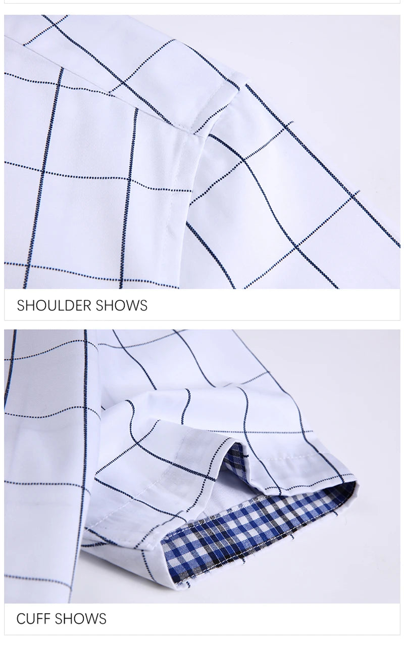 Summer Men Shirts Short Sleeve Plaid Shirt Slim Casual Button Up Dress Shirts Men Big Size M-5XL Anti-wrinkle Soft