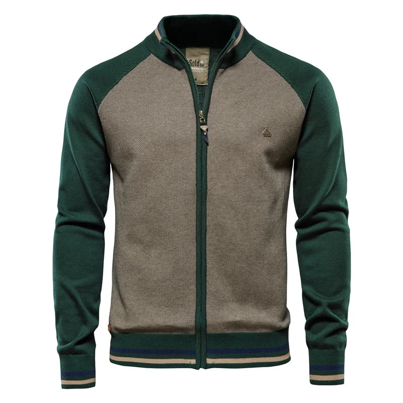 Men's Argyle Solid Colour Cardigan Casual Quality Zipper Cotton Winter Sweaters Basic Cardigans for Men