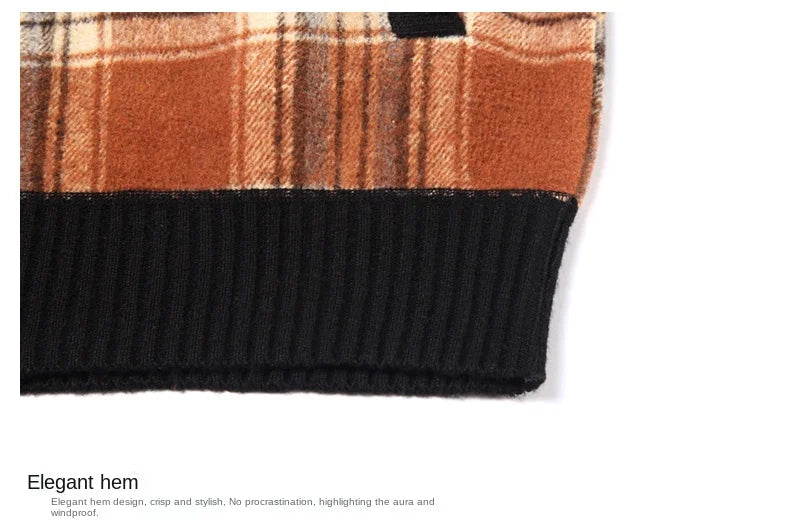 Men's Top Quality Woollen Thick Velvet Plaid Casual Baseball Collar Jacket, Korean Windbreaker Male Coats
