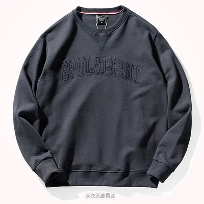 Herfst- en winterhoodies van puur katoenen badstof met borduursel, herenmode, eenvoudige, gewassen ronde hals, casual sweatshirts